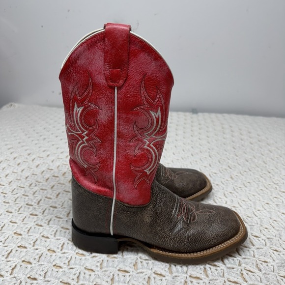 Old West Other - Old West Red Leather Broad Square Toe  Boot Kids Boys Size 4 D Red Brown BSY1913